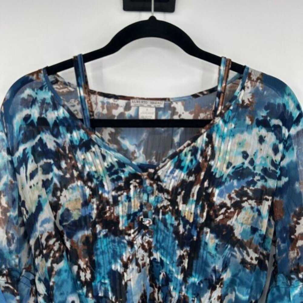 Alberto Makali Piece Set Womens Small Multi‎ Tie Dye Ruffled Trim Button Front - Picture 2 of 12